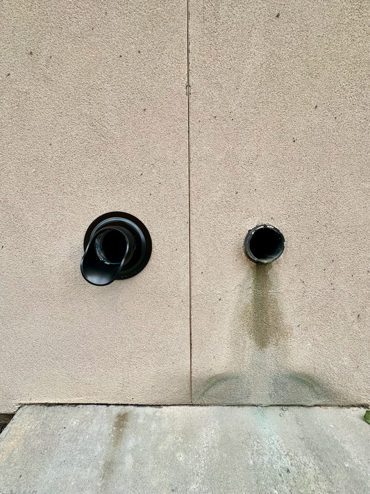 Stolen metal downspout vs anti-theft PVC plastic downspout